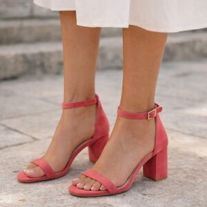 Calvin Klein NEW Cadina Feminine Minimalist Coral Pink Suede Block Heel 9.5M